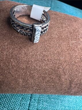 Silver-Tone Women's Statement Ring with White Stone